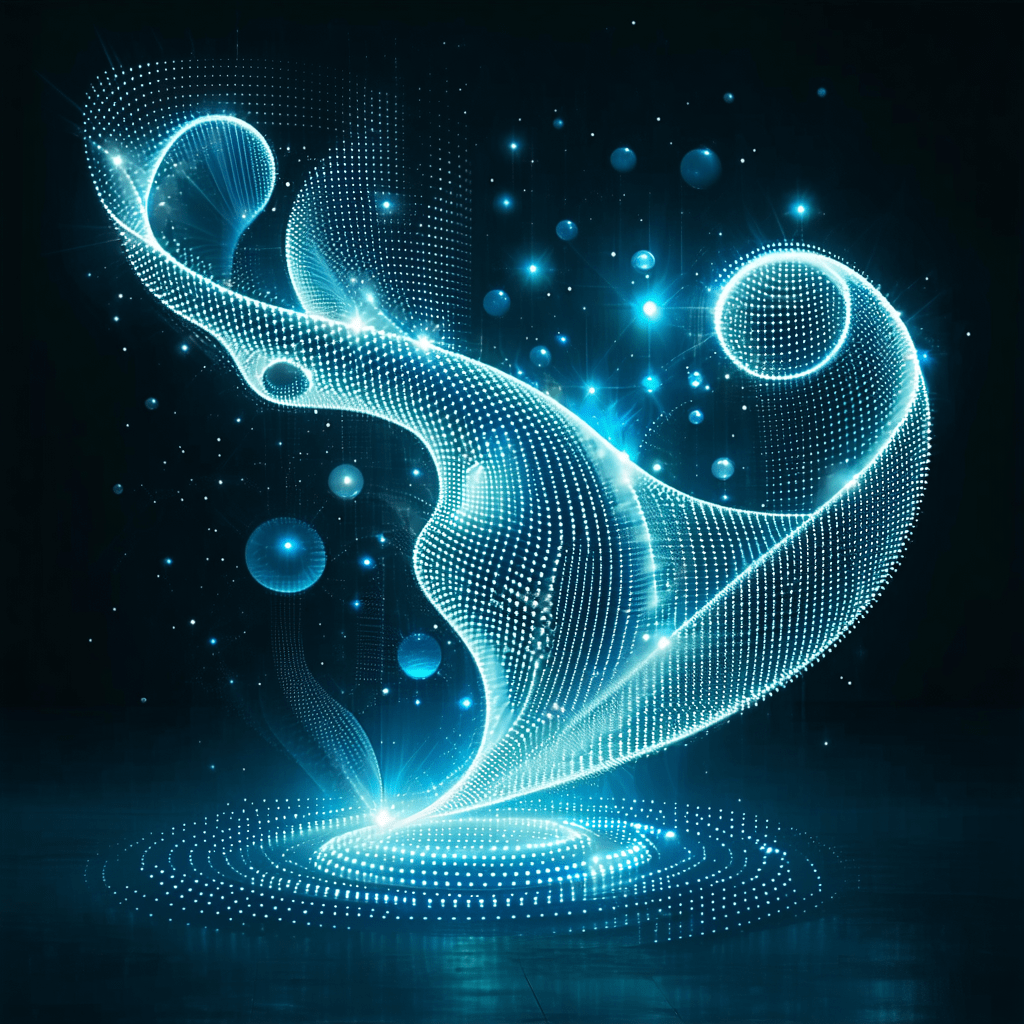 빛의 입자로 구성된 추상적인 파란 디지털 형상