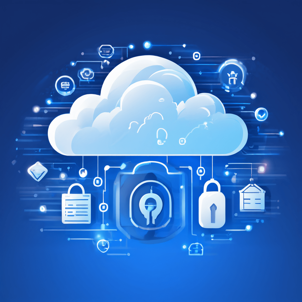 파란색 구름 모양 저장소 아이콘에 가격표가 붙어 있고, 주변에 보안과 속도, 안정성, 지원을 나타내는 더 큰 아이콘들이 둘러싸고 있습니다.