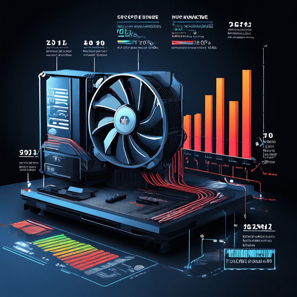 컴퓨터 그래픽 카드에서 소음 나는 팬과 열기로 낭비되는 에너지, 하락하는 재판매 가격 그래프를 함께 보여주는 인포그래픽이다.