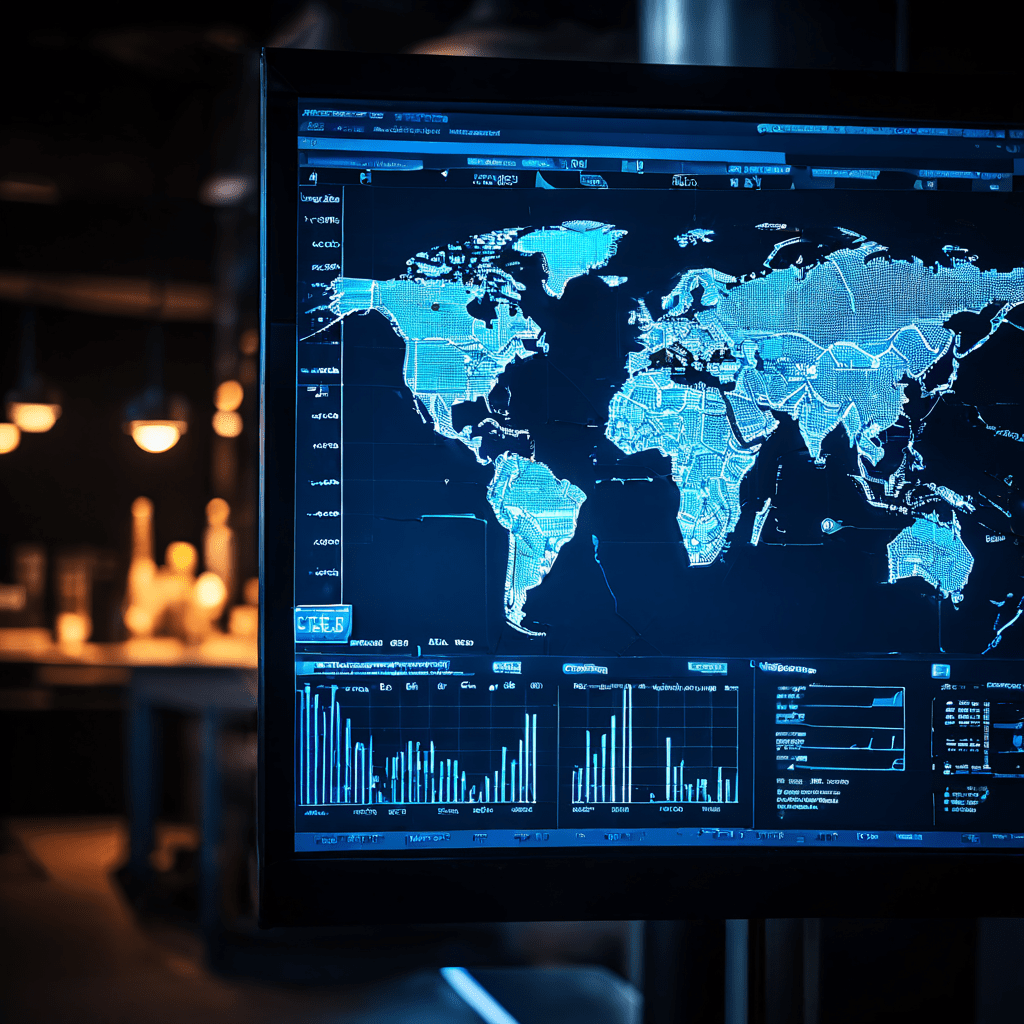 손상된 OLED 화면에 영구적인 잔상이 남아 있고, 그 위로 경제 위험을 알리는 금융 차트와 경고 기호가 겹쳐진 모습이다.