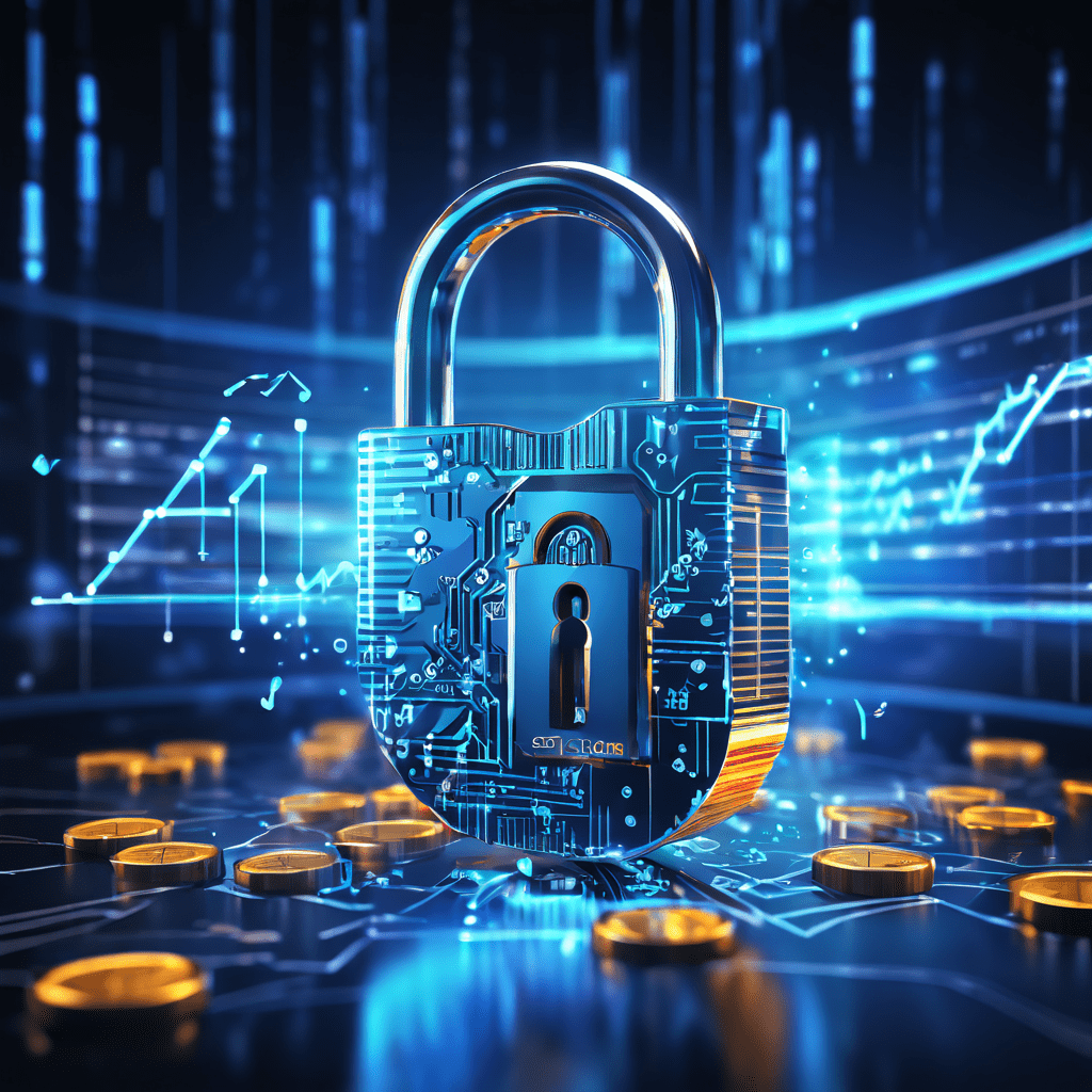 흐릿한 화면에 금이 간 디지털 자물쇠가 있고, 배경에는 동전과 막대그래프가 스트리밍 플랫폼 로고에서 흘러나오는 모습이다.