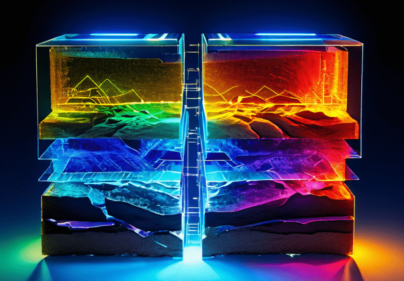 자발광 OLED 층과 백라이트가 필요한 QLED 층의 구조적 차이를 대비한 단면도입니다.